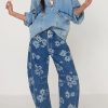Women Casual Denim Shirt Hoodies Pullover Oversized Jean Jacket Sweatshirt Long Sleeves Half Zip Western Blouse Top