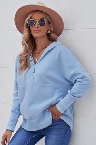 Womens Oversized Sweatshirts Hoodies Fleece Button Neck Hooded Tops Casual Pullover Tunics Winter Outfits 2025