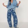 Women's Sweatshirt Denim Hoodies Oversized Long Sleeve Half Zip Casual Jean Hooded Loose Pullover Tops with Pockets