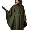 Women Tweed Hooded Belted Cloak Buttons Closure Sleeveless Satin Lining Wool Poncho