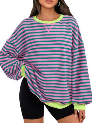 Oversized Sweatshirt for Women 2025 Summer Crewneck Striped Long Sleeve Shirts Hoodies Cute Top Y2K Outfits