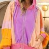 Women's Fall Warm Color Block Zip Up Jacket Oversized Winter Casual Y2K Sweatshirt Hoodie Tops