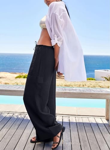 Women Palazzo Pants Summer Casual Wide Leg High Waist Lounge Flowy Beach Trousers Travel Vacation Outfits