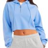 Womens Graphic Cropped Hoodies Half Zip Sweatshirt Long Sleeve Pullover Tops
