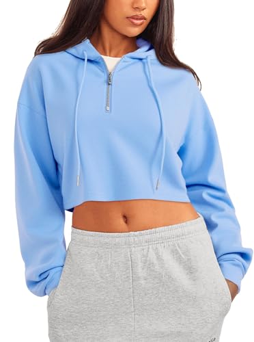 Womens Graphic Cropped Hoodies Half Zip Sweatshirt Long Sleeve Pullover Tops