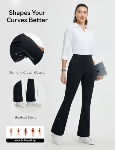 Womens Yoga Dress Pants Work with 4 Pockets Bootcut Business Leggings Stretch High Waisted Slacks Casual 30"