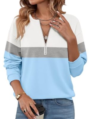 Womens Sweatshirts Half Zip Fleece Pullover Tops Color Block Quarter Zipper Hoodies Fall Winter Clothes
