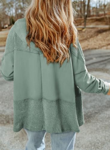 Waffle Knit Hoodies Womens Zip Up 2025 Drawstring Casual Shirt Jackets