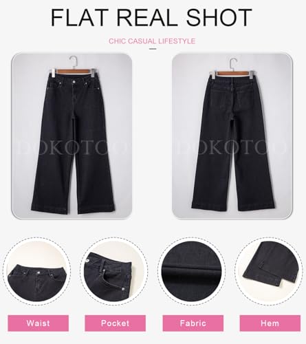 Women's Casual High Waisted Jeans Stretch Wide Leg Loose Denim Pants with Pockets
