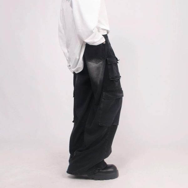 Cargo Pants with Pockets Men Women Baggy Jeans Y2k Wide Leg Grunge Loose Jeans Clothes Streetwear Black
