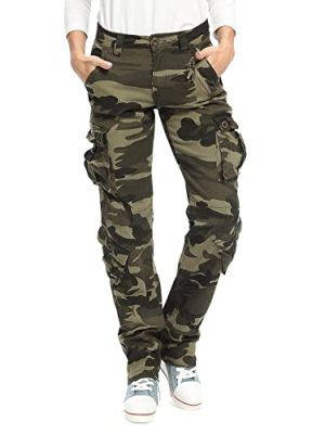 Womens Stretch Casual Cargo Work Pants Camo Combat Tactical Travel Pants with 8 Pockets