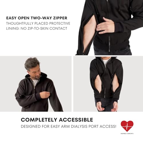 Dialysis Port Access Unisex Hoodie with Two way Arm Access Zip