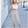 Cargo Capri Pants for Women High Waisted Relaxed Fit Elastic Knit Waist Casual Capris Trousers Cropped Pants