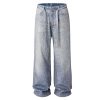 Men Baggy Rhinestone Jeans Wide Leg Denim Pants Vintage Sparkly Pearl Jeans Y2k Oversized Hip Hop Pants for Women