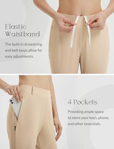 Women's Golf Pants with Belt Loops Zipper Pockets Stretch Travel Work Bussiness Dressy Casual Slacks UPF 50+