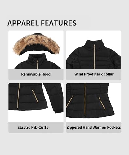 Thickened Winter Puffer Jacket with Removable Faux Fur Hood Fleece Lining
