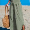 Women Pants Smocked Waist Straight Leg Ruffle Cuffs Loose Fit Pant Casual Beach