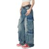 Baggy Cargo Pants for Men Women Wide Leg Jeans Y2k Hip Hop High Waisted Pants Casual Streetwear Grunge Clothes Black