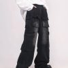 Cargo Pants with Pockets Men Women Baggy Jeans Y2k Wide Leg Grunge Loose Jeans Clothes Streetwear Black