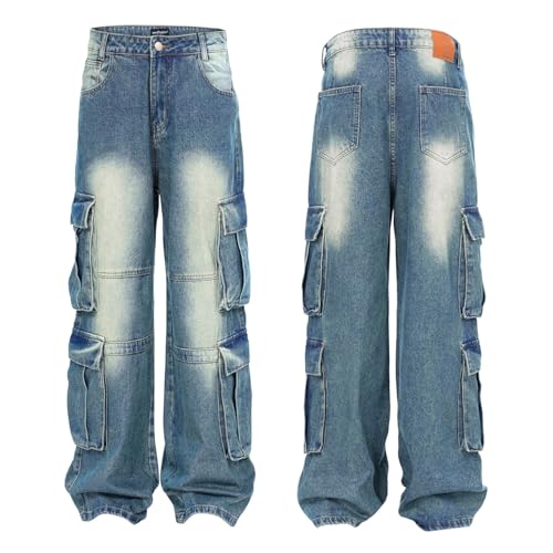 Baggy Cargo Pants for Men Women Wide Leg Jeans Y2k Hip Hop High Waisted Pants Casual Streetwear Grunge Clothes Black
