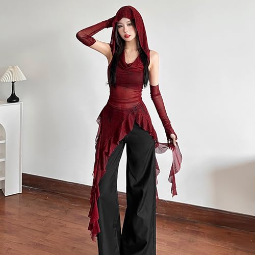 Hoodies Vest Top for Women Y2k Wasteland Rogue Medieval Tops Sleeveless Going Out Hooded Tops Streetwear