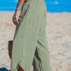 Women Pants Smocked Waist Straight Leg Ruffle Cuffs Loose Fit Pant Casual Beach