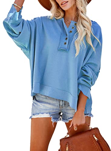 Hoodies for Women 2024 Fashion Fall V Neck Button Down Long Sleeve Hooded Sweatshirts Tops