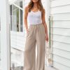 Women's Linen Summer Palazzo Pants Flowy Wide Leg Beach Pants with Pockets