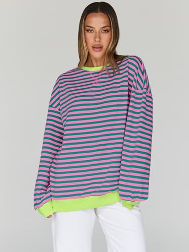 Oversized Sweatshirt for Women 2025 Summer Crewneck Striped Long Sleeve Shirts Hoodies Cute Top Y2K Outfits