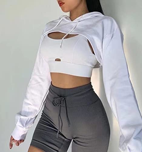Women Long Sleeve Cropped Super Crop Top Hoodies Sweatshirt Aesthetic Punk Hip Hop Dance Sexy Rave Cloth