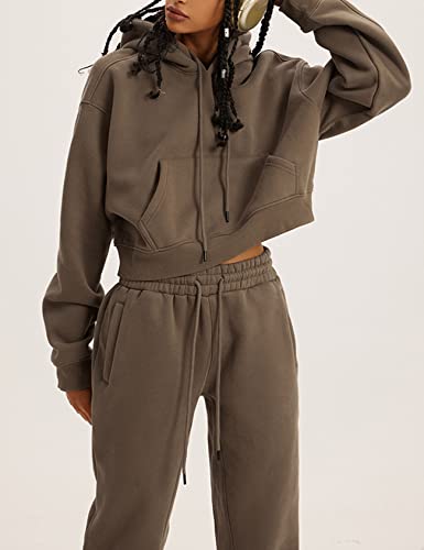 Women Fleece 2 Piece Tracksuits Fall Winter Sweatshirt Jogger Pants Matching Lounge Sets Thick Sweatsuits Pockets