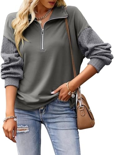 Womens Casual Long Sleeve Half Zip Sweatshirt Loose Pullover Tops Fall Fashion 2025 Quarter Zipper Hoodies