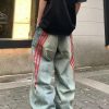Vintage Grunge Red Striped Wide Leg High Waist Jeans Patchwork Harajuku Hip Hop Casual Trendy Y2k Baggy Pants