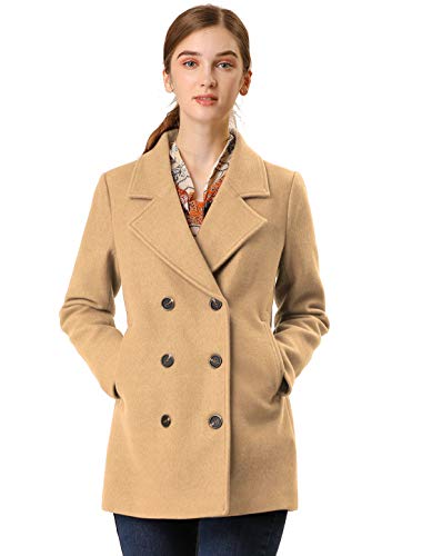 Women's Long Sleeves Double Breasted Button Winter Outerwear Pea Coat