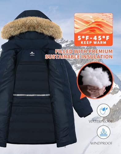 Women's Winter Coats Warm Thicken Long Puffer Jacket Waterproof Quilted Parka with Removable Faux Fur Hood