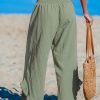 Women Pants Smocked Waist Straight Leg Ruffle Cuffs Loose Fit Pant Casual Beach