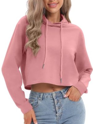 Women's Drawstring Cropped Hoodie Casual Hoodies for Women Workout Crop Tops Sweatshirt Long Sleeve Crop Top