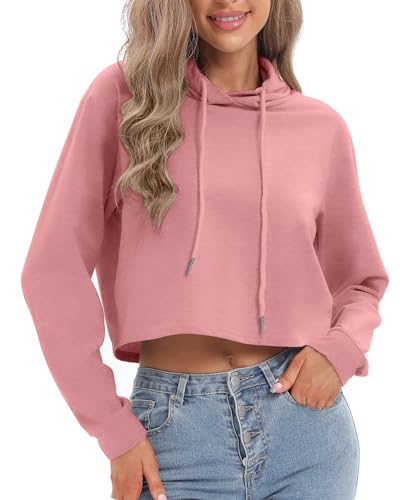 Women's Drawstring Cropped Hoodie Casual Hoodies for Women Workout Crop Tops Sweatshirt Long Sleeve Crop Top