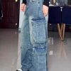 Baggy Cargo Pants for Men Women Wide Leg Jeans Y2k Hip Hop High Waisted Pants Casual Streetwear Grunge Clothes Black