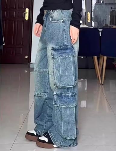 Baggy Cargo Pants for Men Women Wide Leg Jeans Y2k Hip Hop High Waisted Pants Casual Streetwear Grunge Clothes Black