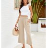 Capri Pants for Women High Waisted Wide Leg Linen Palazzo Trousers Pull On Elastic Smock Waist Loose Flowy Pants