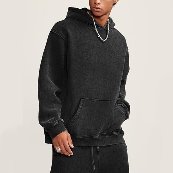 Mens Oversized Hoodies Pullover Vintage Sweatshirt Acid Wash Heavyweight Plush Cotton Baggy Streetwear Top Athletic