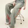 Vintage Grunge Red Striped Wide Leg High Waist Jeans Patchwork Harajuku Hip Hop Casual Trendy Y2k Baggy Pants