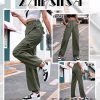 Women High Waisted Cargo Pants Wide Leg Casual Pants 6 Pockets Combat Military Trousers