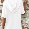 Womens Summer Tops Waffle Knit Short Sleeve Lightweight Drawstring Hoodies Button V Neck Casual Blouses Shirts