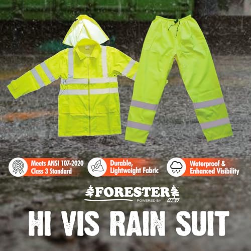 Class 3 Hi-Vis Rain Suit - Waterproof Rain Jacket & Pants | Heavy Duty Rain Gear for Men and Women | Lightweight, Reflective