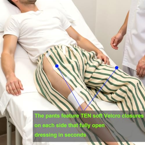 Tearaway Post-Surgery Recovery Pajamas Pants with Velcro Closure, ACL, Hip ，Knee Surgery Burn Care Essentials