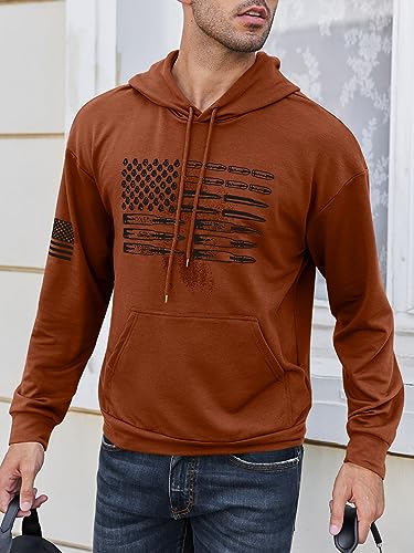 Mens Hoodies Long Sleeve American Flag Graphic Drawstring Hooded Pullover Sweatshirts