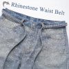 Men Baggy Rhinestone Jeans Wide Leg Denim Pants Vintage Sparkly Pearl Jeans Y2k Oversized Hip Hop Pants for Women