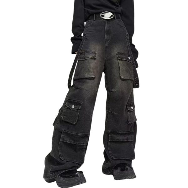 Men's Baggy Jeans Y2k Goth Wide Leg with Multiple Pockets Women Fashion 90s Hiphop Cargo Pants Y2k Harajuku Streetwear